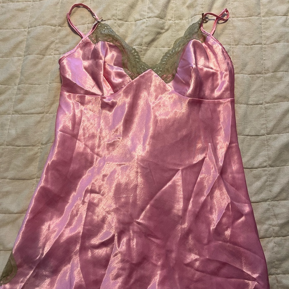 Pink Satin Lace Trim Chemise